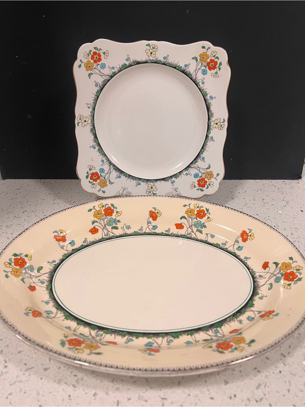 Vintage Set 1940s ROYAL GRIMWADES Serving Bowl and Dish England Floral Art Deco